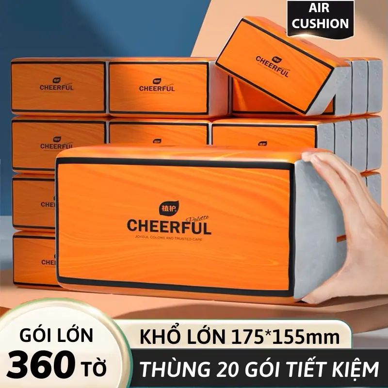 Thùng 20 gói giấy ăn CHEERFUL nội địa Trung - Giấy 4 lớp siêu dai Mecuken21 Khăn Giấy 0