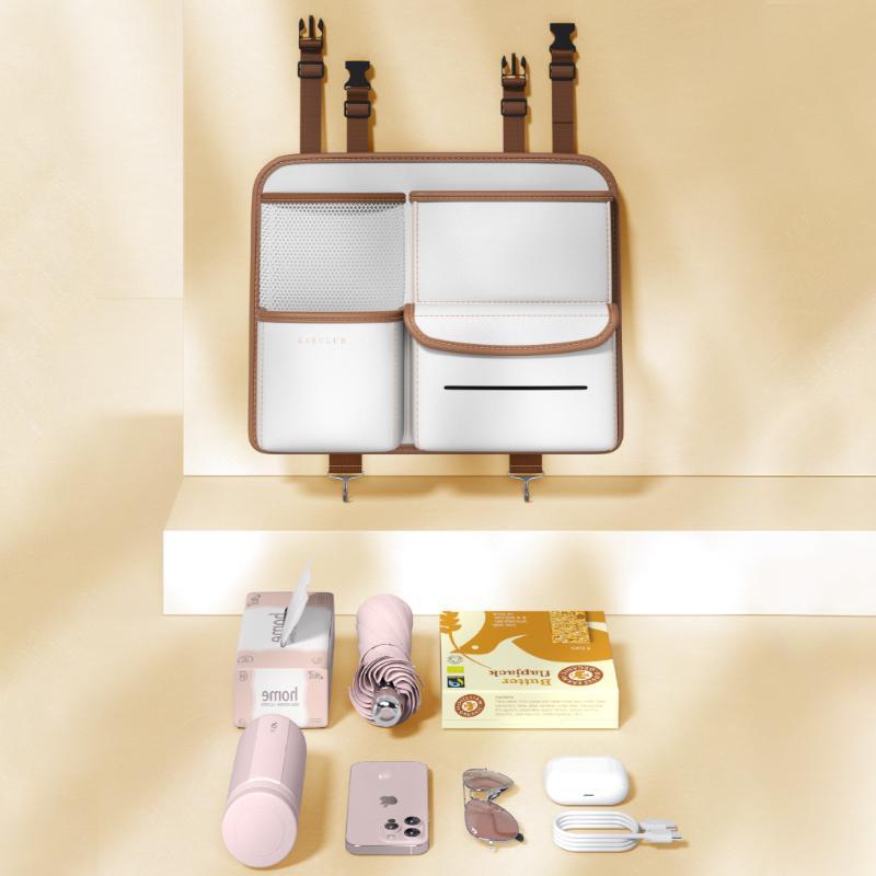 Product Introduction of Car Seat Back Organizer, Durable Seat Back Storage Bag with Tissue Box Bag Hooks, Multi-functional Car Interior Accessories 4