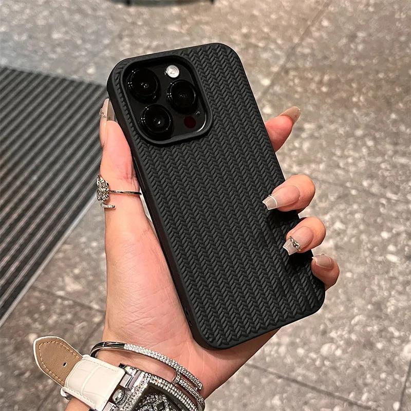 Ốp Điện Thoại Vân Dệt Kim, Thiết Kế Sang Trọng, Tương Thích Với iPhone 11, 12, 13, 14, 15, 16, Pro Max, Plus X, Xs Max, XR, Ốp Silicon Mềm Ốp Lưng Sốc