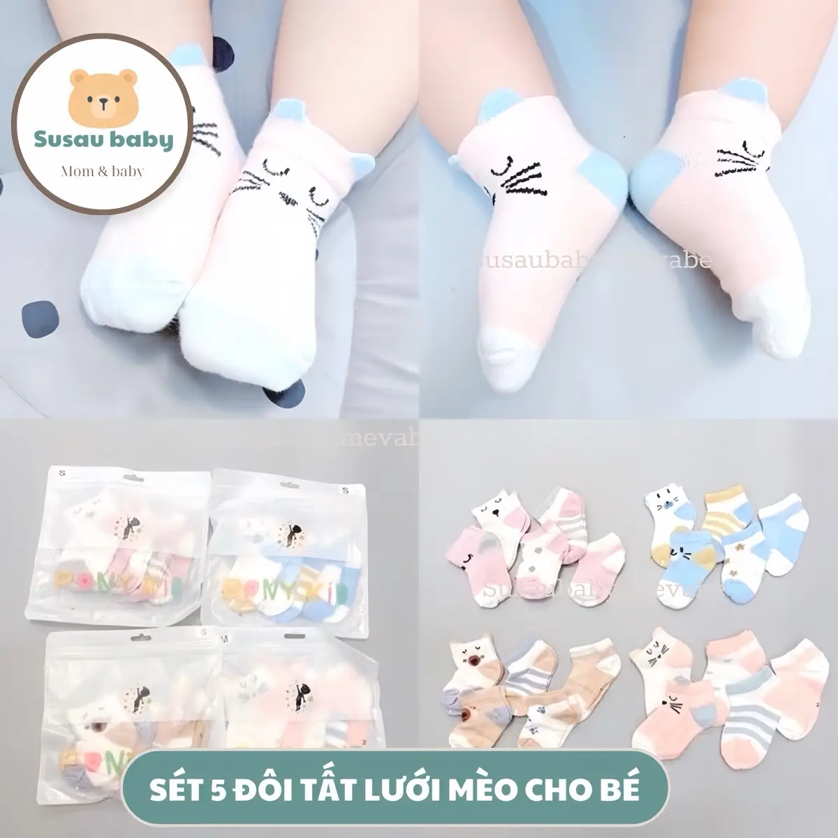 Sét 5 Đôi Tất Lưới Mèo Cho Bé 0-9 Tháng, 9-18 Tháng