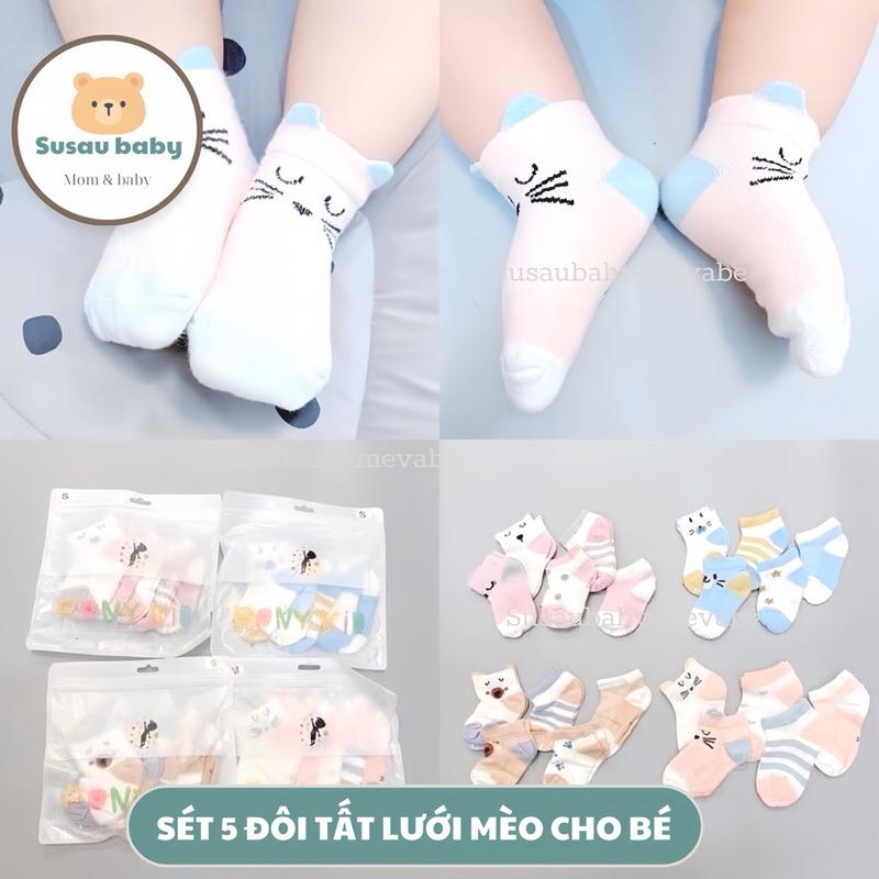 Sét 5 Đôi Tất Lưới Mèo Cho Bé 0-9 Tháng 9-18 Tháng