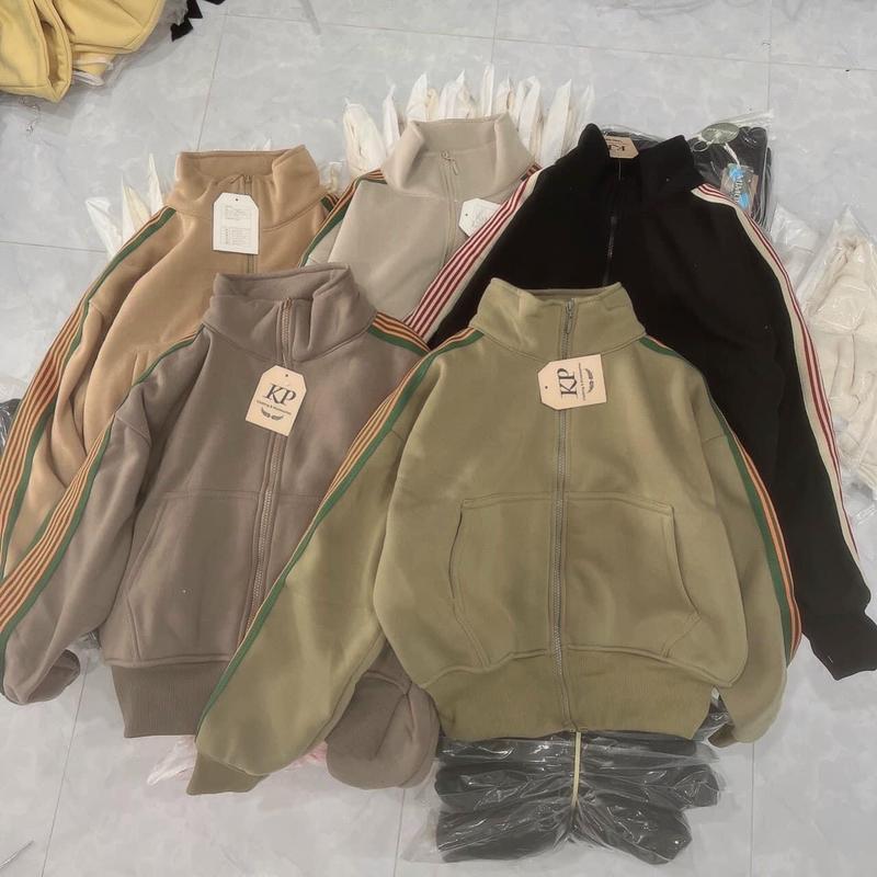 Áo khoác nỉ form lửng nữ không nón sọc viền tay, Áo nỉ 5 màu 4 túi cao cổ form 38-65kg mặc đẹp áo hoodie dày dặn Women Top Có Túi