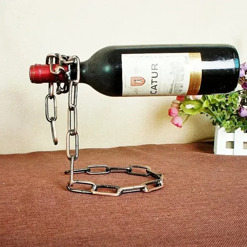 Creative Floating 3D Chain Wine Stand Nodic Metal Decoration for Porta Vinos Wine Holder Rack Vintage Home Decor Tabletop