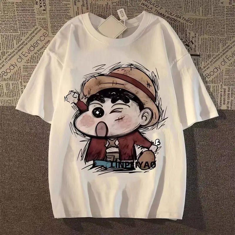 Áo Thun ngắn Tay In Hình Shin-chan Bút Chì Màu Hoạt Hình Cổ Điển Nhật Bản, Unisex, Dáng Rộng Vừa Vặn, Thích Hợp Cho Mùa Hè, Phong Cách Đường Phố Cao Cấp, Áo Tay Lửng Cặp Đôi, 12 3