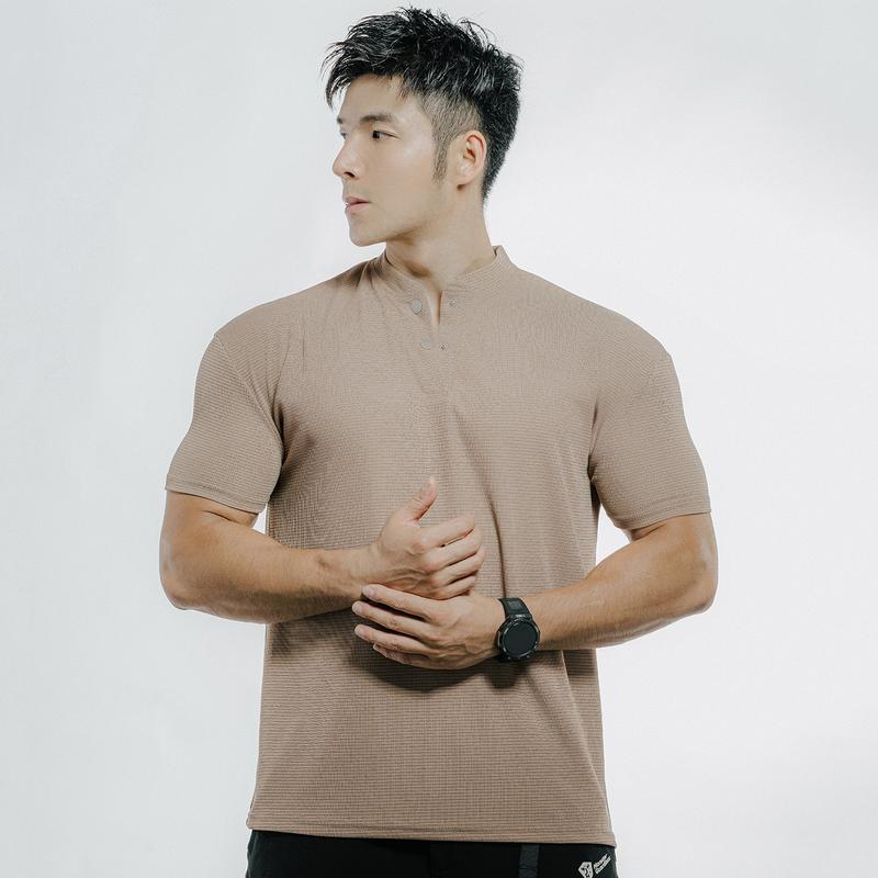 Summer Men's Sporty Casual Running Fitness Solid Buttoned Stand Collar Short Sleeve Cool Feeling Quick Dry T-Shirt 8
