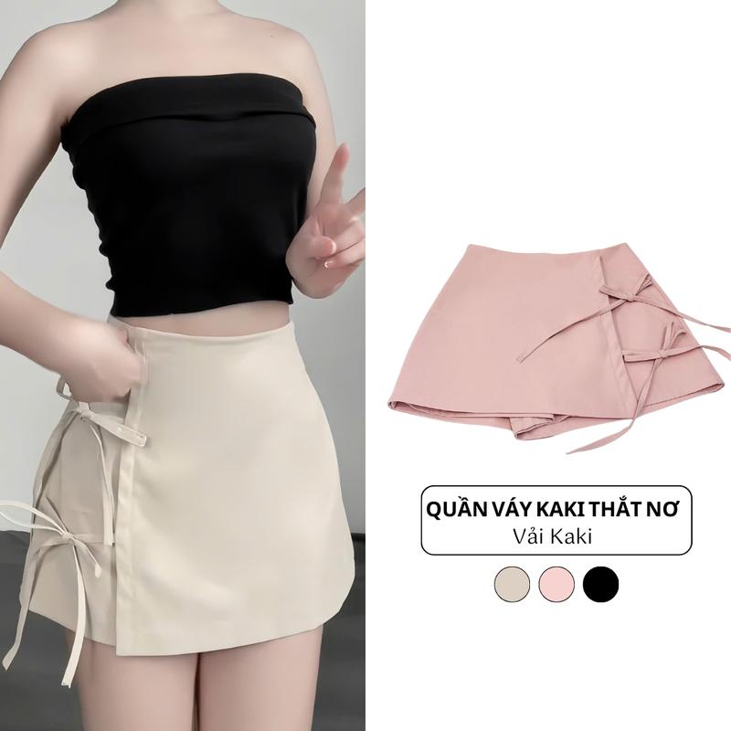  Quần váy Nữ kaki nơ xinh Diti chữ A dáng ngắn co giãn nhẹ quần giả váy kaki nơ cạp cao ống rộng quần 