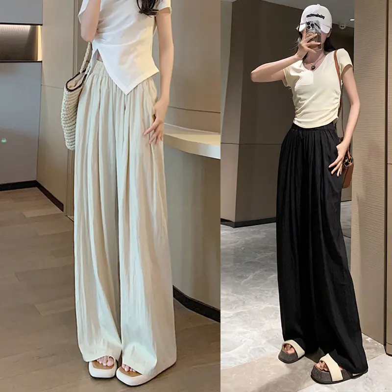 Quần Ống Rộng Nữ Vải Đũi Mát Cạp Cao Lưng Cao Xếp Ly - Hàng Đẹp Hot Trend - Ong, Women quần  ống 1