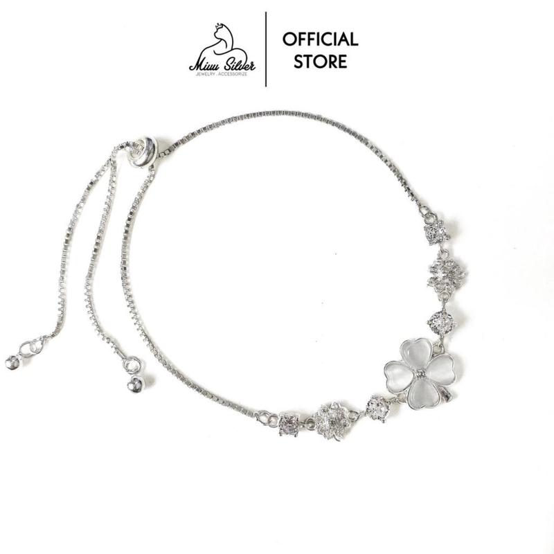 [Tặng 1 nước rửa bạc] Vòng tay bạc Miuu Silver, lắc tay dây rút điều chỉnh size cỏ 4 lá Miracle Clover