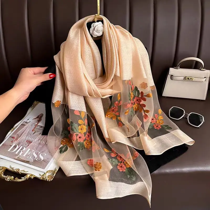 Khăn Quàng Lụa Thêu, Thời Trang Mới, Cao Cấp, Làm Bằng Lụa Sồi, Khăn Quàng Lụa Thêu, Khăn Choàng Cho Mẹ, Phong Cách Phương Tây, Hợp Xu hướng, 2023