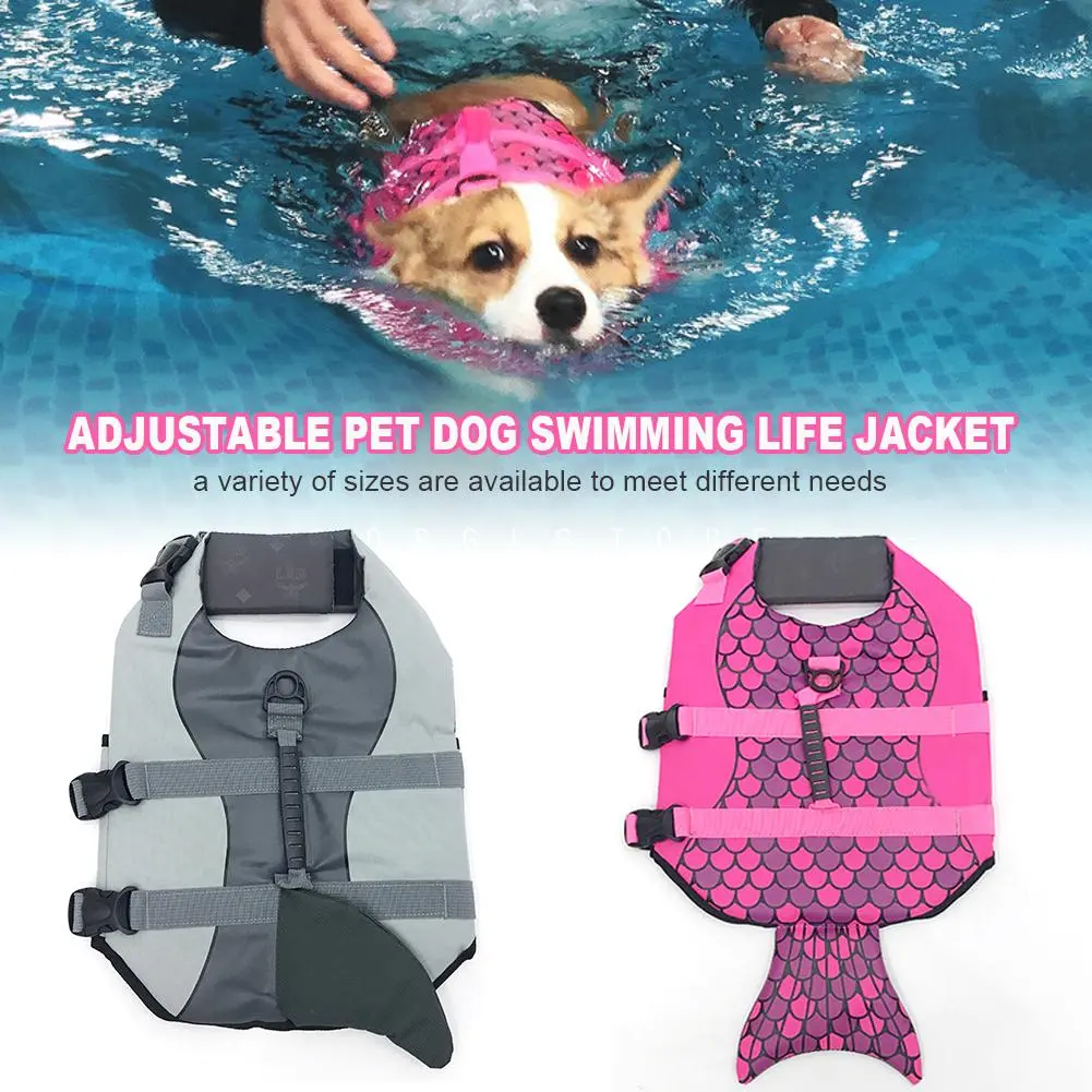 Pet Dog Life Jacket Safety Clothes Life Vest Collar Harness Saver Pet Dog Swimming Preserver Summer Swimwear Mermaid Shark #316714