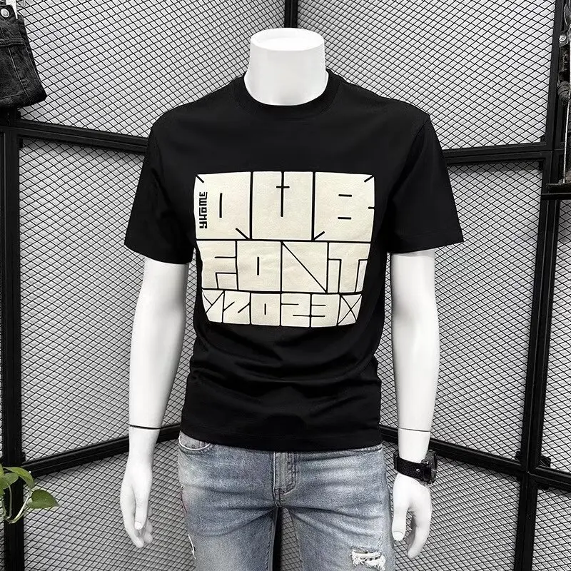 Áo Thun ngắn Tay Chất Liệu Cotton, Dáng Ôm, In Chữ, Phong Cách Cổ Tròn Hợp Xu hướng Áo Sơ Mi Trơn Cơ Bản, Thích Hợp Cho Nam Giới, Phổ Biến Với Giới Trẻ, Áo Sơ Mi Nam 2024