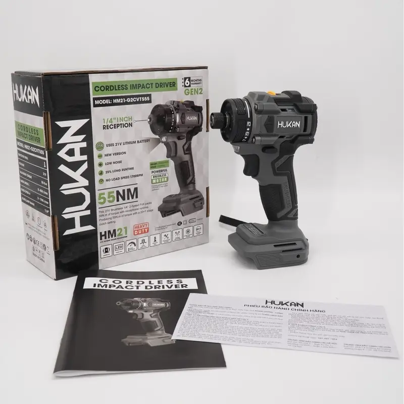 Máy Chuyên Vít Hukan HM21-G2CVT555, Có Cấp Trượt, 2 Chức Năng Khoan-Vít, Động cơ không chổi than 0