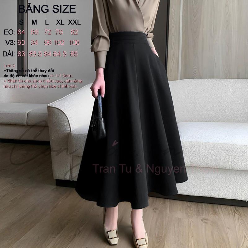 Chân váy xòe 4 mảnh dáng dài, cạp cao, có túi 2 bên Congaivn CVX4MCC-01 vải tyết mưa dày nhiều màu 2025 Nữ Women Đen