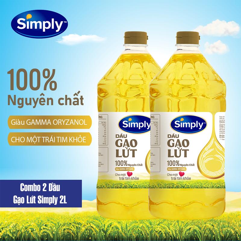   WILMAR  Combo 2 Dầu Ăn Gạo Lứt Simply Nguyên Chất 2L Giàu Gamma Oryzanol & Phytosterol Hỗ Trợ Giảm Cholesterol 