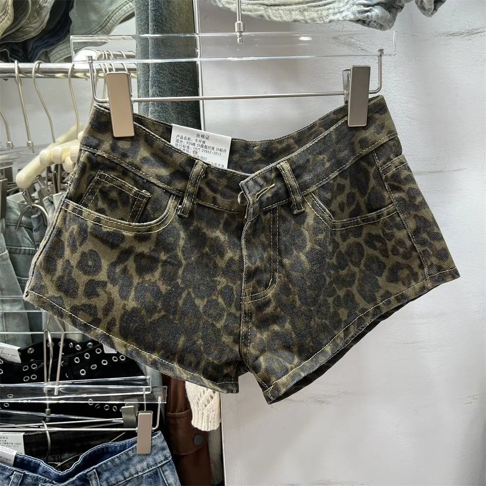 Quần Short Denim Họa Tiết Da Báo Cổ Điển Phong Cách Âu Mỹ Hàng Mới Về, Quần Cạp Thấp Phong Cách Hoang Dã