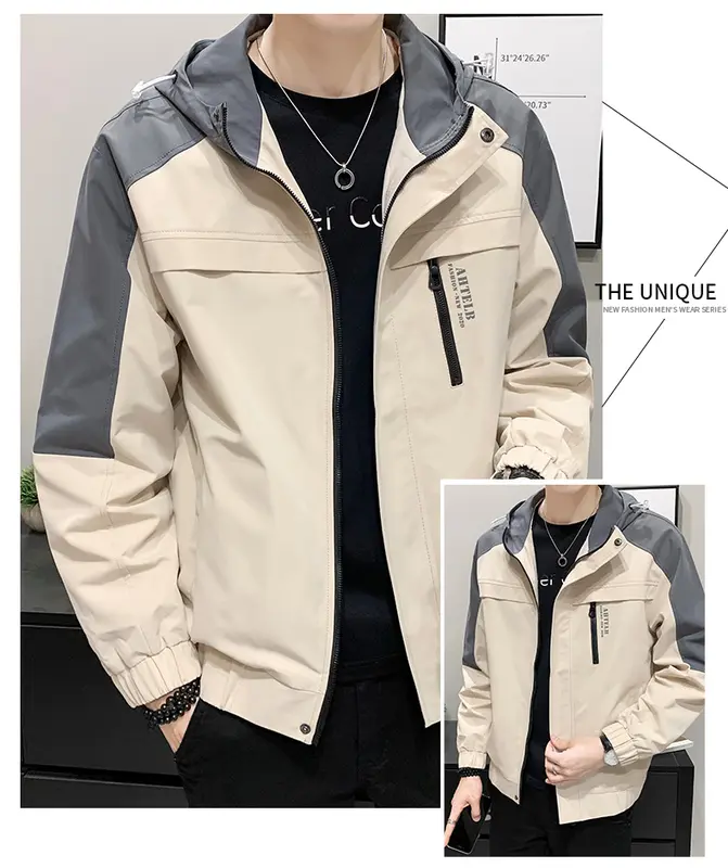 Áo Khoác Nam Cao Cấp-Dù Cán 2 lớp có túi trong,túi ngoài khóa kéo-Áo nón liền RON-0205 Menswear Thun 2