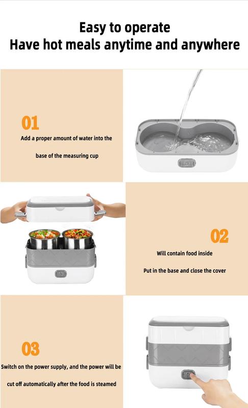 Product Introduction of Portable Electric Lunch Box Heating Single Double Layers Stainless Steel Cooking Lunch Boxes Food Storage Warmer Container Mini Rice Cooker Steamer Tableware 23