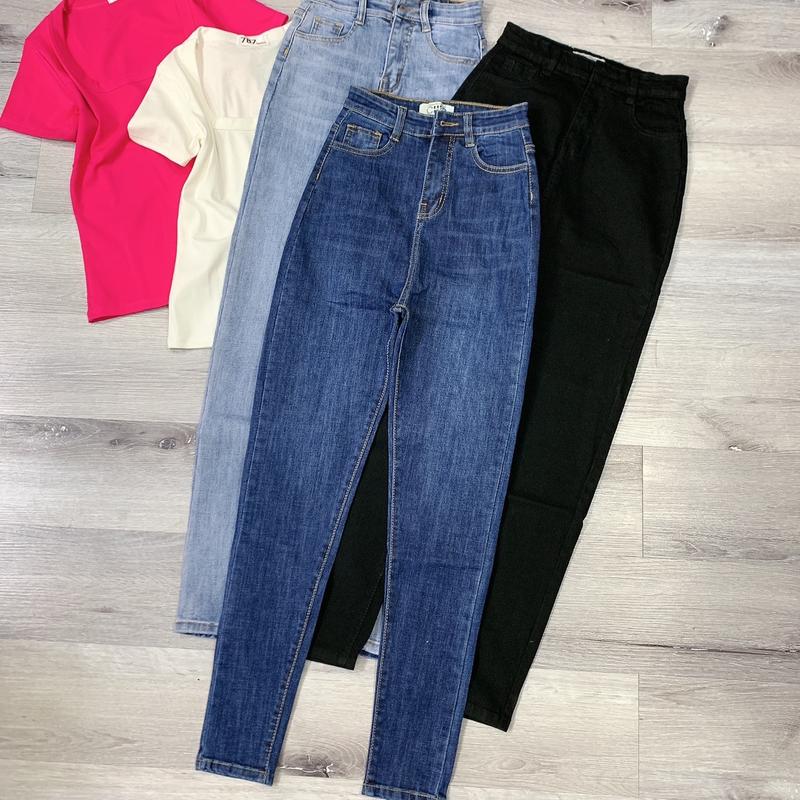 Quần Bò Jean nữ lưng cao phom ôm dài 98cm Pants chất jean co dãn Rách Denim