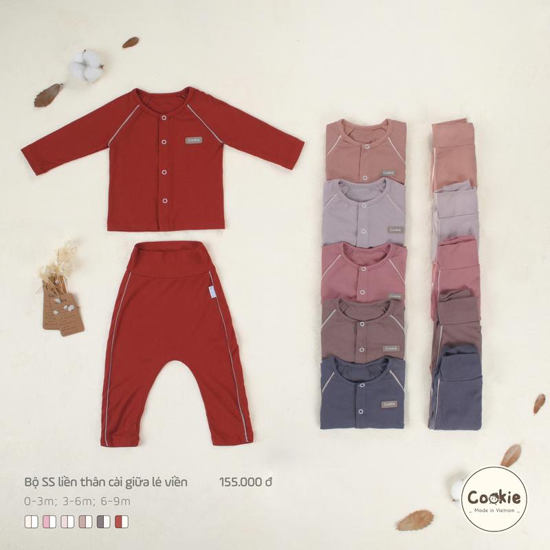 Cookie, Bộ Quần Áo Sơ Sinh Liền Thân Dài Tay Cài Giữa Lé Viền Cho Bé Size 0-9 Tháng , Chất Liệu Tăm Lạnh quanao  tresosinh bososinh Jumpsuit