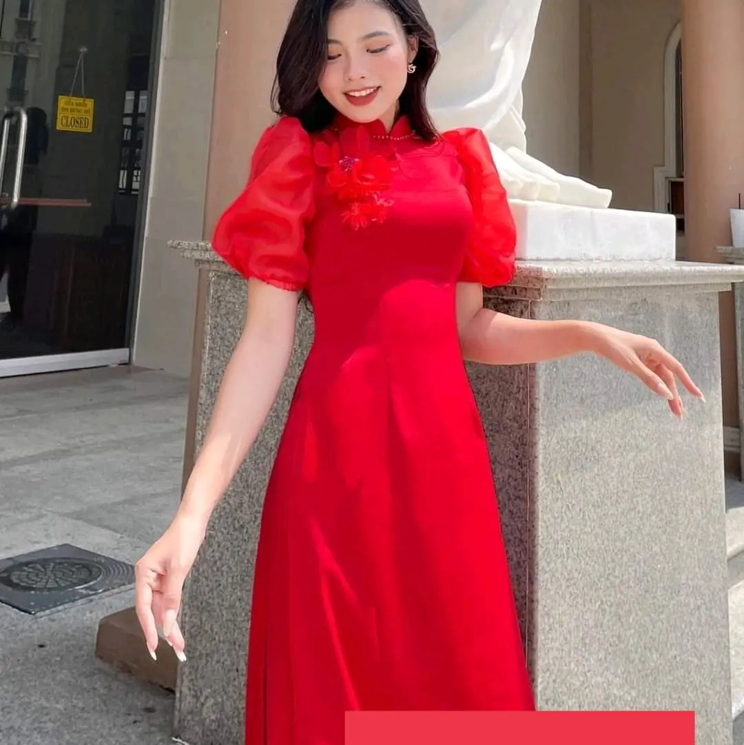 bộ rơi đỏ tơ óng 4 tà