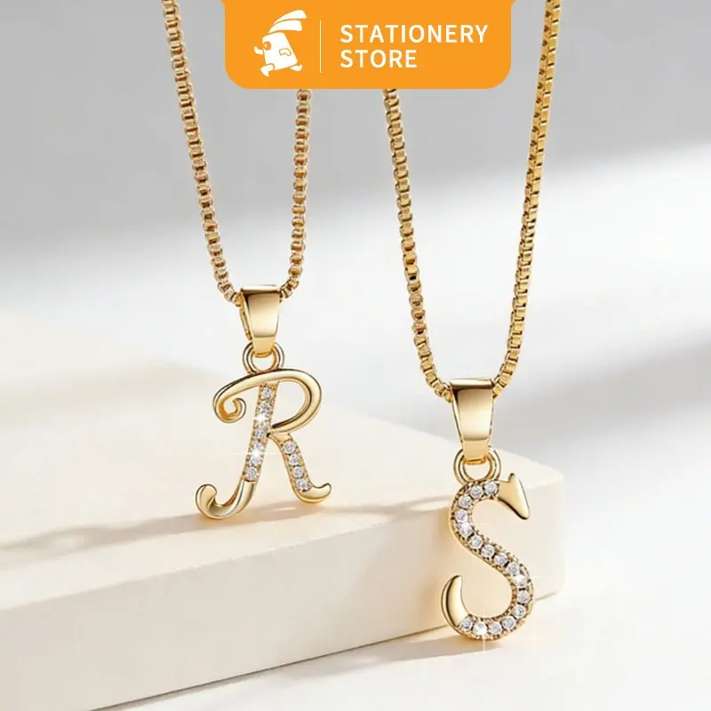 Perhiasan Kalung Huruf Alphabet Wanita Anti Karat Titanium Berlian Jewellery Kalung Jepang Kalung Fashion Perempuan Jepang