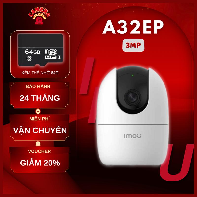 COMBO Camera Wifi IMOU A32EP 3MP - 2K Tặng thẻ 64G chính hãng quay quét 360 độ đàm thoại 2 chiều đêm hồng ngoại Security Cameras & Systems