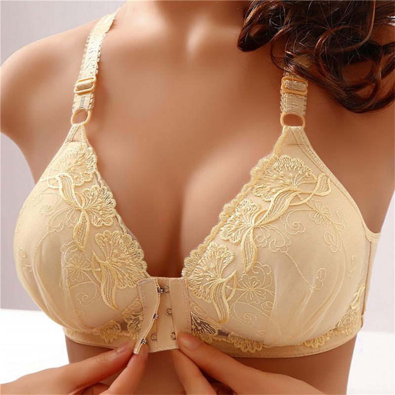 Product Introduction of Button Embroidery Brassiere Bralette Wireless Underwear Women's Bras Seamless Floral Push Up Bras Wireless Front Comfy Lingerie 12