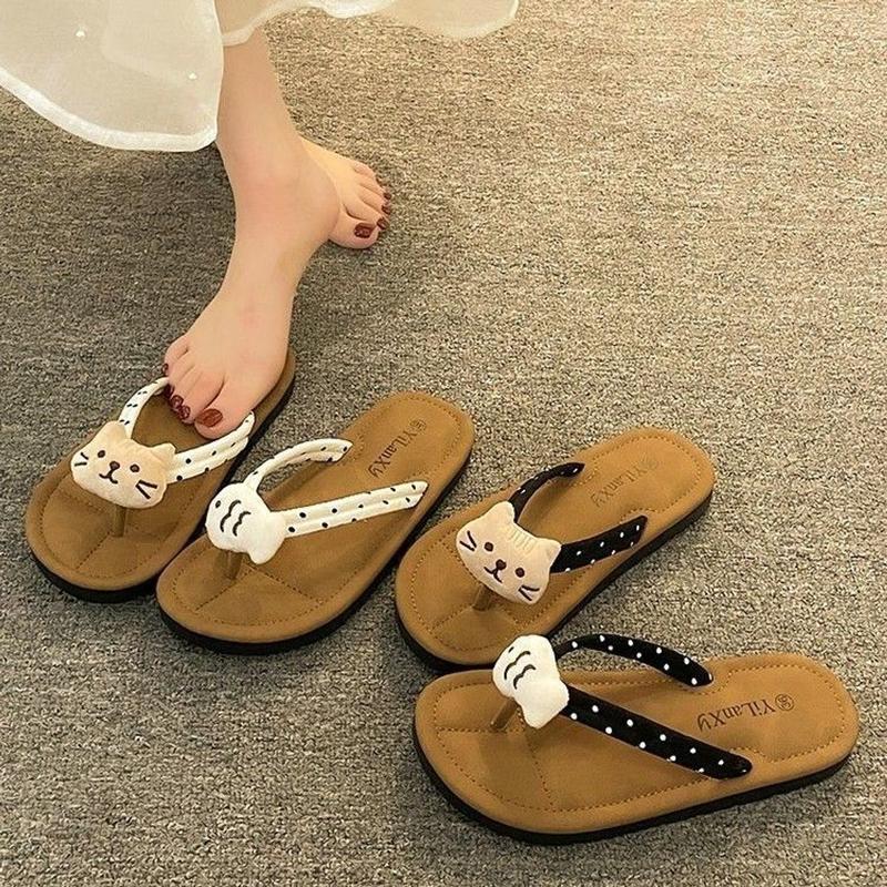 Dép Tông Nữ Xỏ Ngón Sticker Mèo Cá Đế Mềm Đi Biển Phong Cách Mới TONGMEO2 DéP Shoes