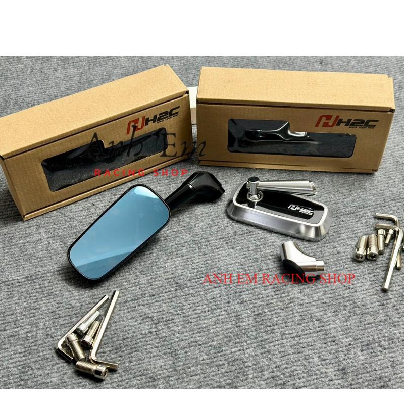 Gương Kính Chiếu Hậu Xe Máy H2C VUÔNG CHÂN NGẮN Cao Cấp Full Nhôm Kèm Hộp Ốc Pát Lục Giác