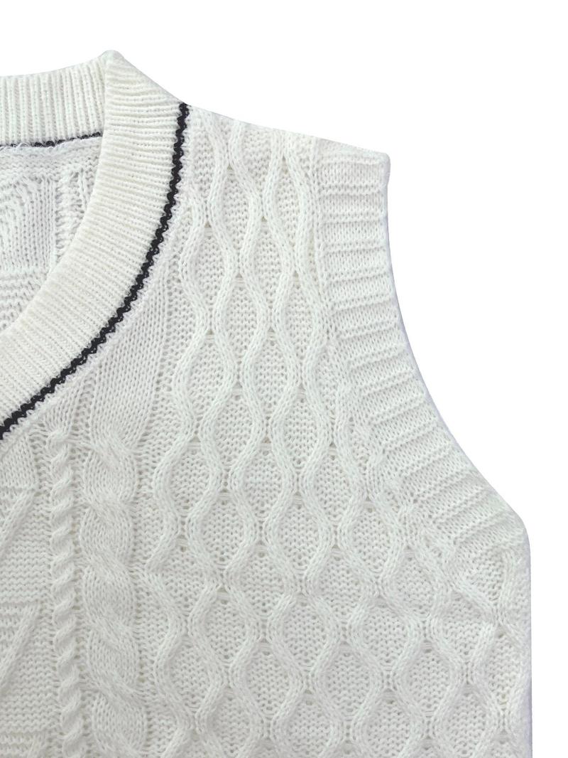Product Introduction of Women's V Neck Sweater Vest without Tee, Casual Sleeveless Cable Knit Top for Spring & Fall, Fashion Women's Knitwear for Daily Wear 12
