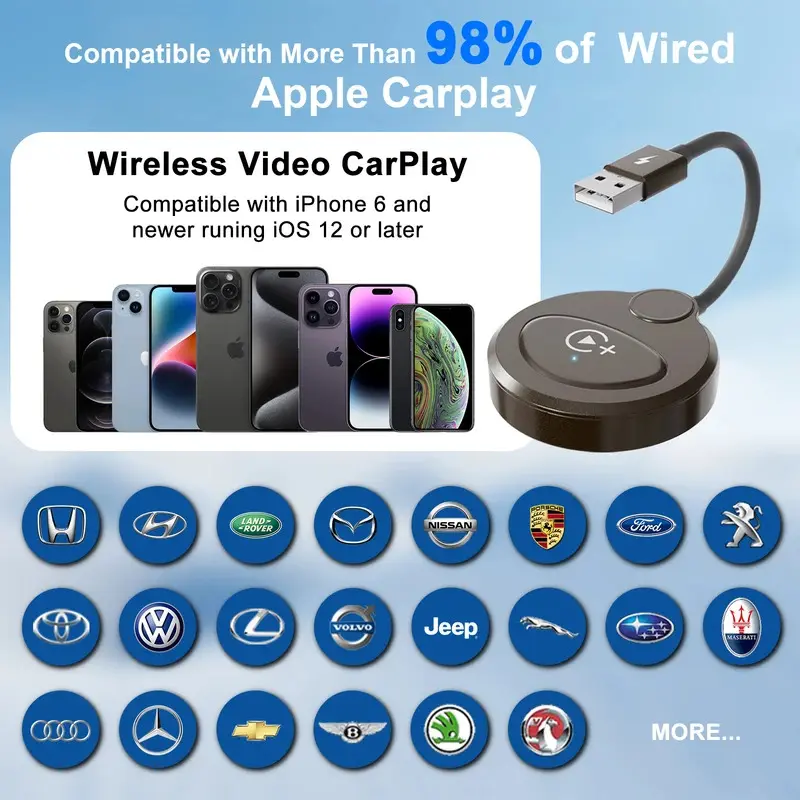 Wireless Video CarPlay Adapter With Netflix/YouTube/Tiktok, For OEM Wired CarPlay Cars
