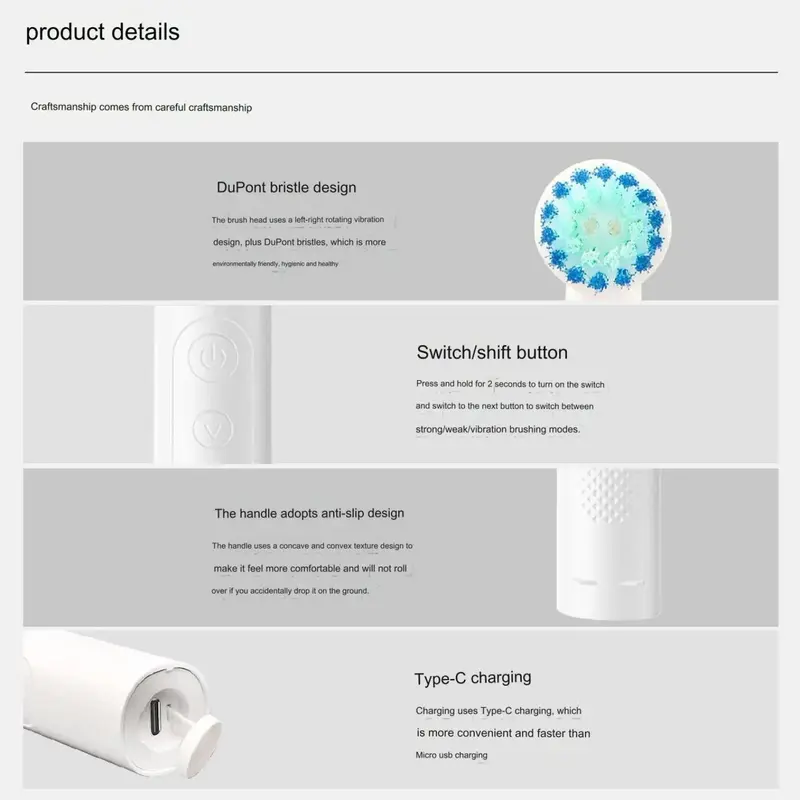 Electric Toothbrush with 2 Extra Brush Heads (1 Box), Waterproof Gums Protecting Motor Toothbrush, Intelligent Deep Cleaning Toothbrushes for Adults 3