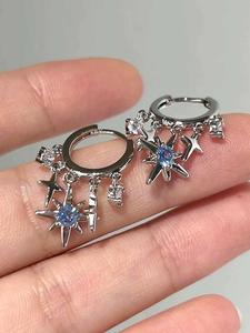 Arete de estrella con borla y diamantes de imitación Y2K, Joyería de moda para fiestas y uso diario de mujer, Accesorio elegante y moderno para todas las ocasiones