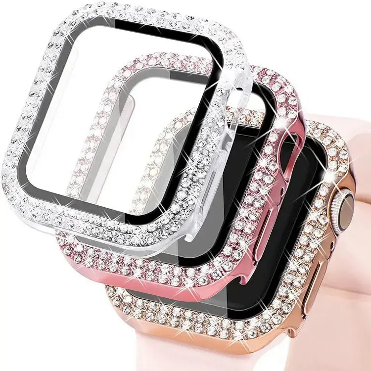 For iWatch cases 45/41mm watch case for Apple Watch 8/7 luxury double diamond hard protect cover