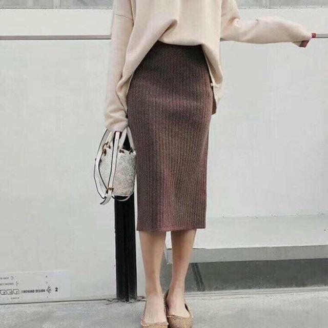 Chân váy len dáng dài xẻ tà , trẻ trung, năng động Nữ Nhung