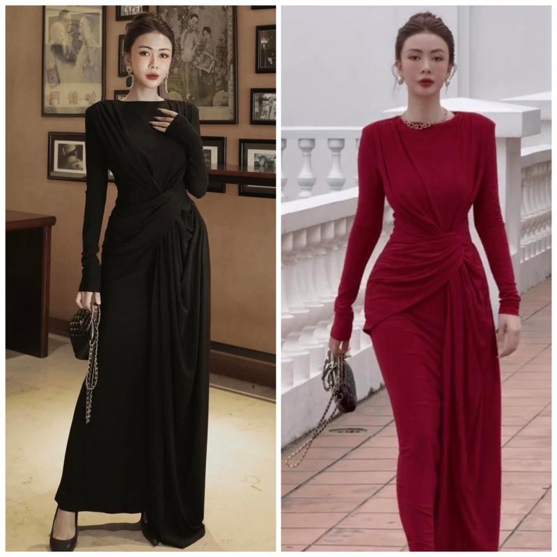 Đầm body Dáng Dài Xoắn Eo Xẻ Tà Sexy Dự Tiệc Sang Chảnh Váy Body Tôn Dáng Thiết Kế Đỏ Nữ Women Nhung Đen