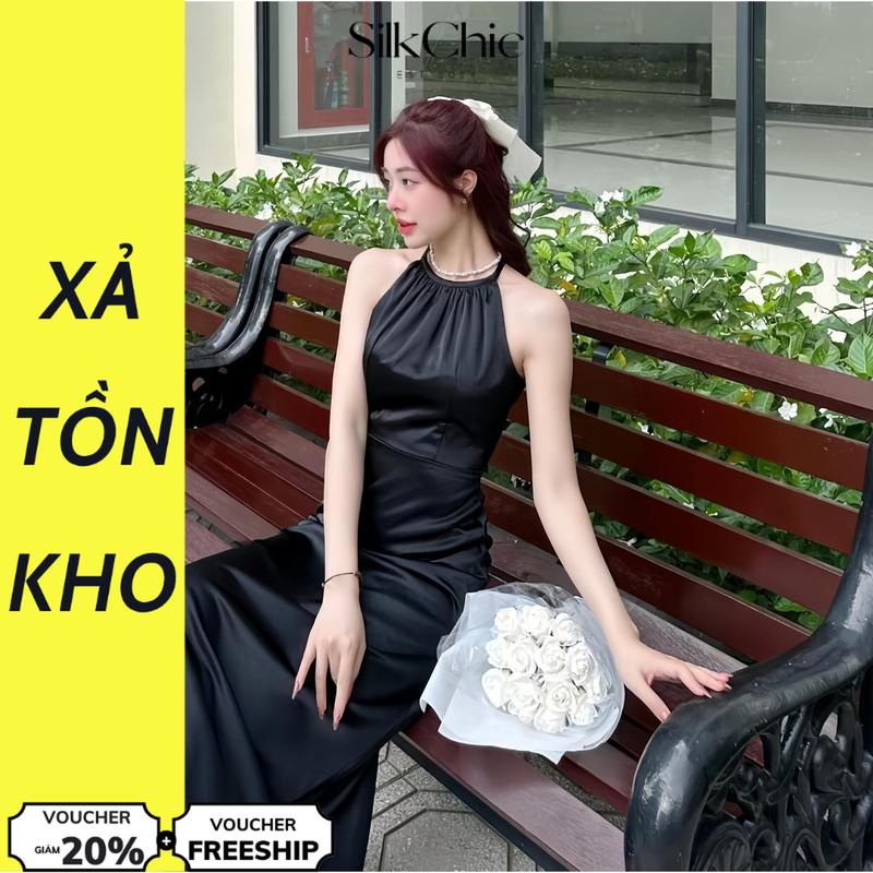 DEAL XẢ KHO SillkChic 386 Váy Yếm Kín Lưng 2 Lớp Chất Lụa Mềm Mại Có Mút Ngực - Đầm Lụa Dự Tiệc Cổ Yếm Dáng Dài Sang Trọng Nữ Women Dress