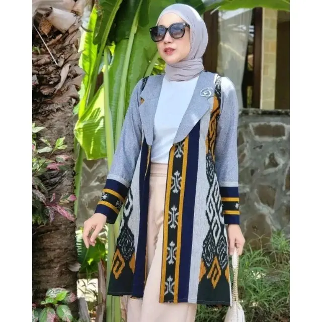 Blazer Tenun Baju Kerja Outer Wanita Lengan Panjang Dress Katun Muslim Batik