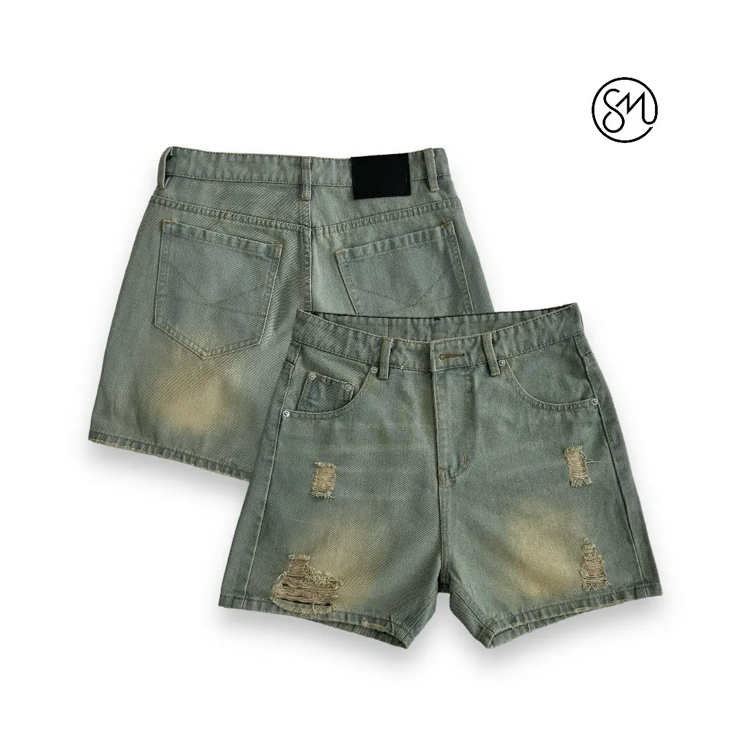 RIPPED JEANS SHORT - Quần đùi wash rách form ống rộng