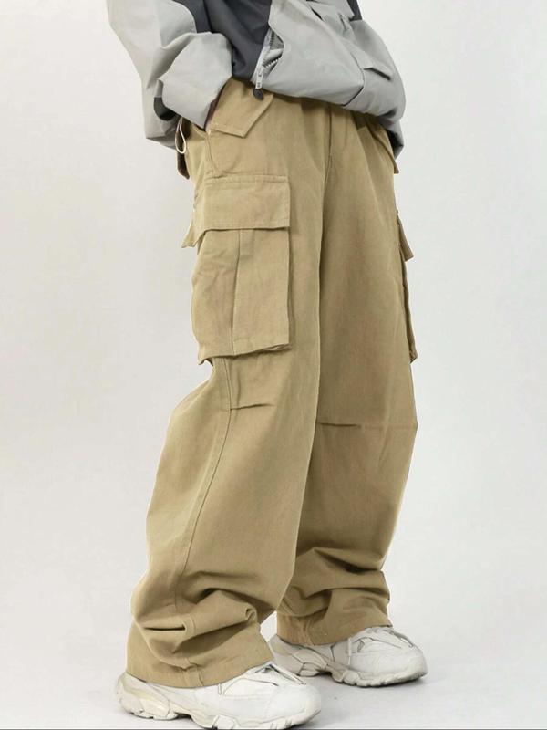 Men's Solid Flap Pocket Cargo Pants, Regular Fit Casual Fashion Trousers for Daily Wear, Men's Bottoms for All Seasons 7