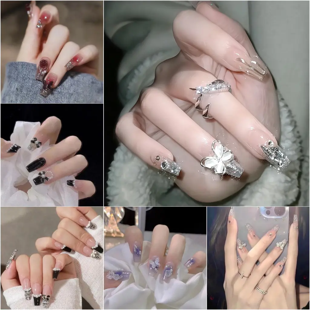 2023 Newest 24pcs Nail Art French Fake Nails Set with Glue Acrylic Full Nail COD
