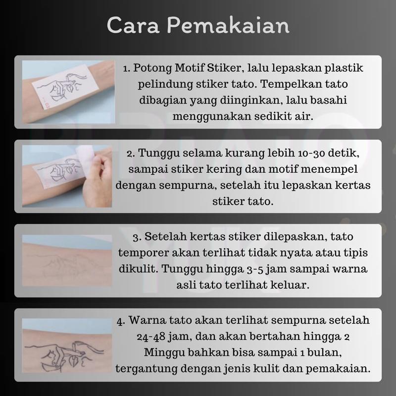 BERTATO-Stiker tato temporer semi permanen tahan lama anti air Kode tulisan-10 / Tato bentuk stiker tahan air / Tato temporer semi permanen Kode Tulisan-10 Temporary Punggung 1