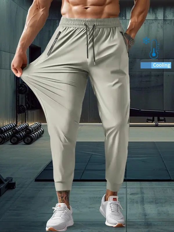 Men's Zipper Sports Joggers, Breathable Quick Drying Pants, Casual Comfy Trousers for Outdoor Workout Running, Clothing, Activewear, Runner Pants 0