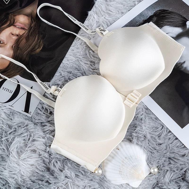  Áo ngực móc cài trước không gọng nâng ngực tạo khe cho vòng 1 nhỏ đệm áo hình con sò ôm khít dây chữ cách điệu nữ tính 2872 Bra Tre Kem 