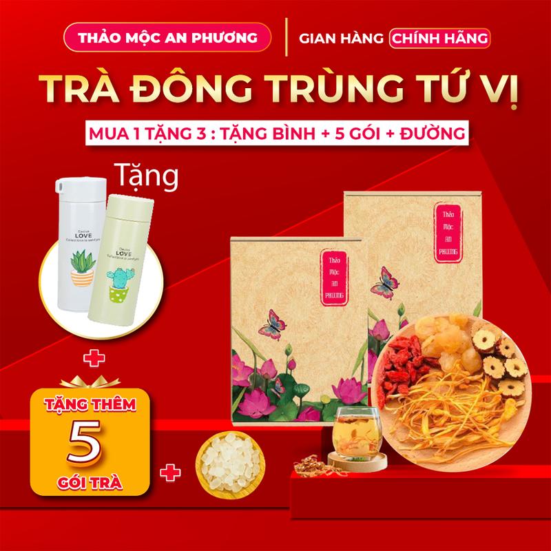 [MUA 1 TẶNG 3] Mua Hộp 30 Gói Trà Đông Trùng Tú Vị Tặng Thêm 1 Bình Giữ Nhiệt, Tặng Kèm Thêm 5 Gói Lẻ, Tặng 1 Gói Đường