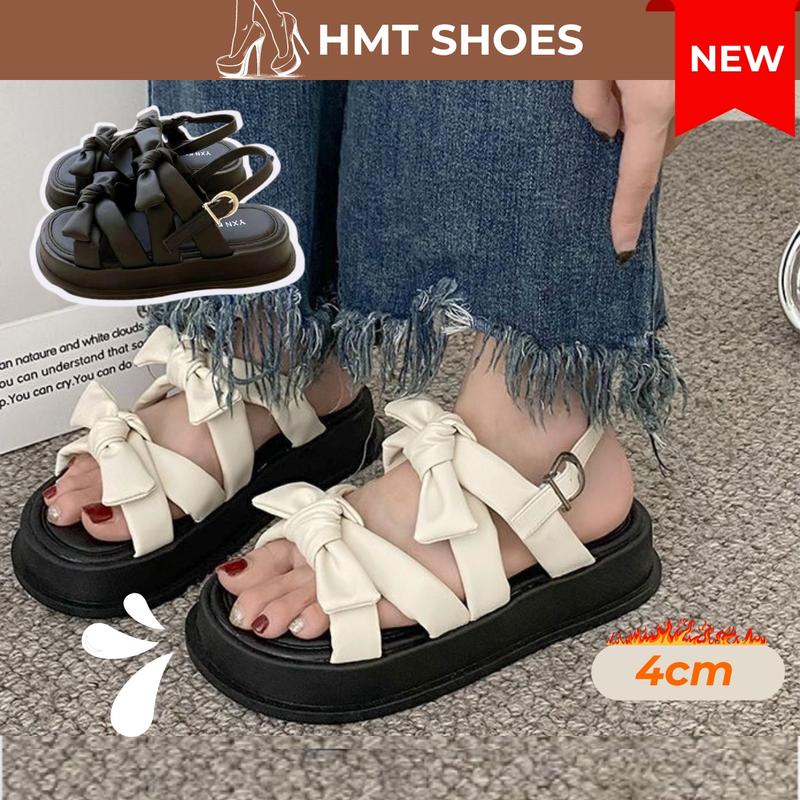 [QC Cao Cấp] Dép Quai Hậu Nơ 4Cm, Sandal Quai Chéo Chất Da Mịn Phong Cách Hàn Quốc Cực Xinh HMT Shoes Nữ DéP