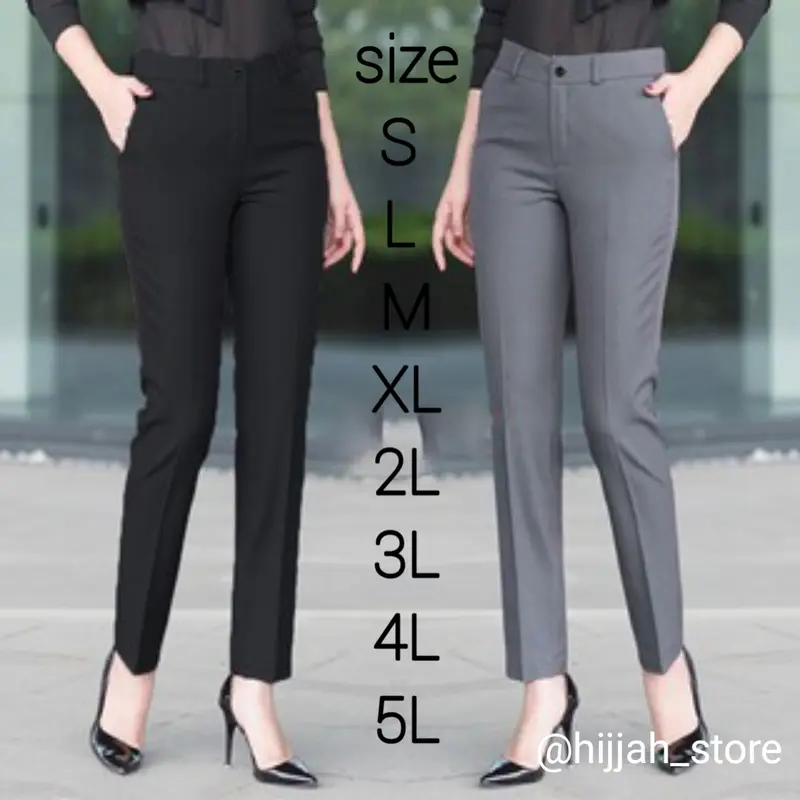 CELANA KANTOR FORMAL KERJA WANITA SLIMFIT BAHAN DASAR KAIN Kantong Hitam Navy Abu Skinny Variasi Panjang Nyaman Semi 0