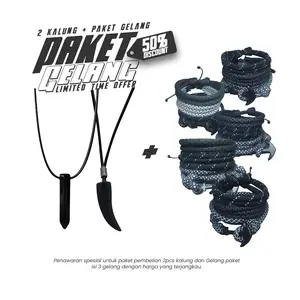 PAKET 3 GELANG DAN 2 KALUNG Kalung Black Jade dan Kalung Taring Hitam Tali Korea PLUS Paket Gelang Jangkar premium isi 3 gelang GELANG JANGKAR, GELANG RANGKAP, GELANG SIMPLE PARACORD
