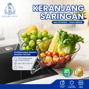 King Balance Keranjang Saringan Sayur & Buah Multifungsi MC401 PET Food-Grade BPA FREE Transparan Ergonomis untuk Dapur Profesional