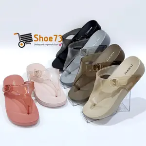 LUOFU E 7154 T-BW. SIZE 36-40 ORIGINAL l Sandal jepit jelly transparan wanita l Sendal jepit cewek impor